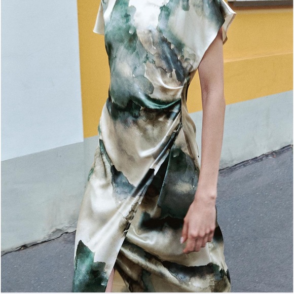 🆕 2024 ZARA TIE DYE SATIN EFFECT MIDI DRESS - Picture 5 of 11